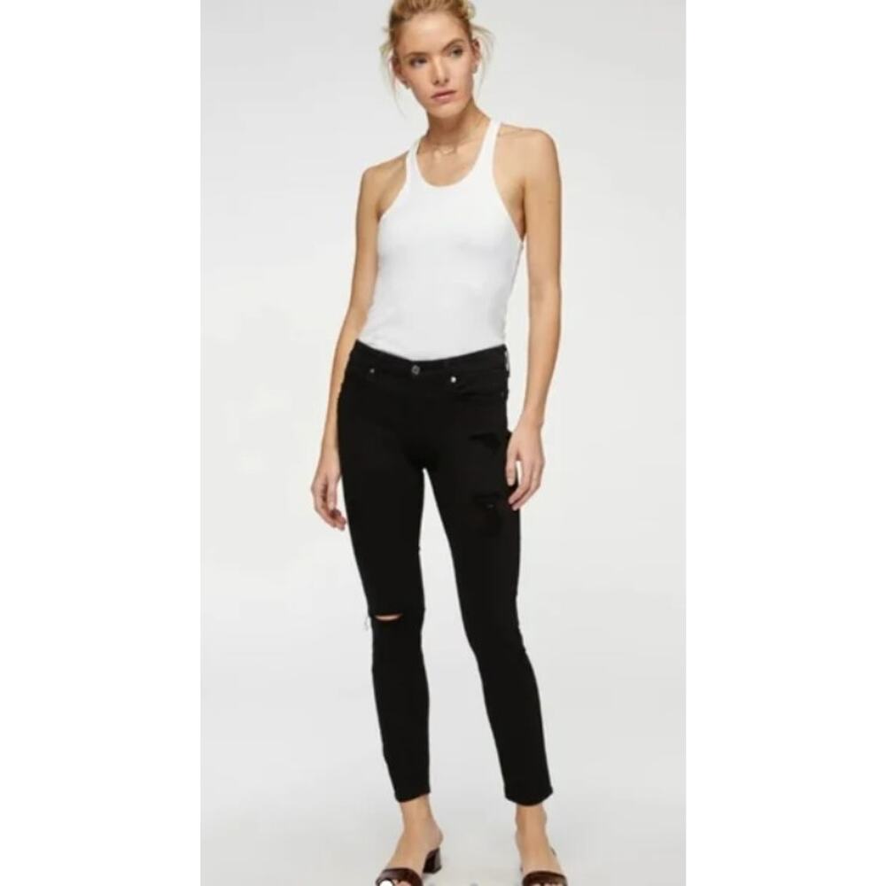 NWT 7 For All Mankind bair Distressed Black The Ankle Skinny Jeans Sz 25